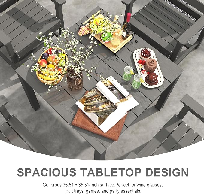 Domi HDPE Outdoor Dining Set, All-Weather Outdoor Dining Table Set of 3 with 2" Umbrella Hole, Outdoor Patio Dining Set for Garden, Poolside, Backyard, Deck, Grey