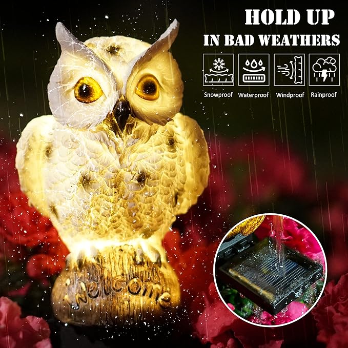 SmilingTown Solar Owl Garden Lights - Outdoor Owl Decorative Stake Light Waterproof for Yard Patio Pathway Lawn Ornaments Garden Decorations Gifts (2 Packs)