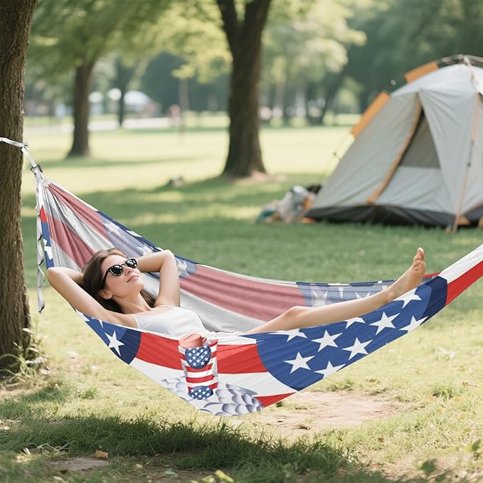 Flag Golfs 4th of July Independence Day 330lb Capacity Outdoor Hammocks with Hanging Rope Fabric Hammock for Outside Beach Patio Garden hamacas para adultos