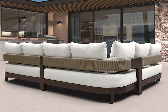 PURPLE LEAF Patio Furniture Set 7 Pieces L-Shaped with Table and Loveseats Aluminum Sectional Sofa 7.87" Thick Removable Cushions & Pillows Outdoor Conversation Sets for Porch Yard Garden