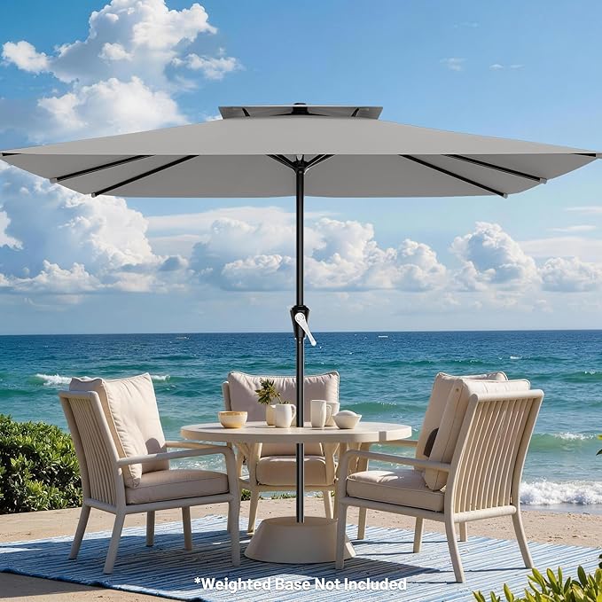 AreShark 8'x10' 2 Tiers Rectangular Patio Umbrella - Outdoor Umbrella Waterproof UV Protection, Market Table Umbrella w/Crank for Pool, Backyard, Deck(Light Gray)