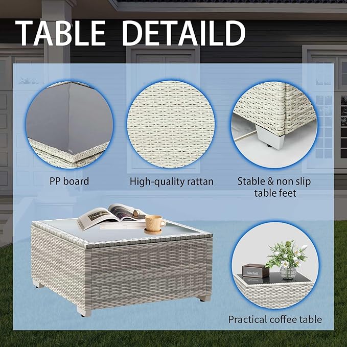 YLGJ&TIDY Patio Furniture Set, 8 Inch Armrest Outdoor Sectional Sofa, 6 Piece Wicker Outdoor Furniture Conversation Sets with Waterproof Cushions and Coffee Table for Backyard Deck