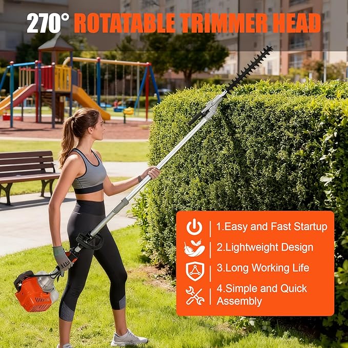52CC Weed Eater Gas Powered, 5-in-1 Gas Edge Trimmer,Lightweight Petrol Hedge Trimmer,2-Stroke Lawn Trimmer,Chainsaw Brush Cutter,Cordless Grass Shear Handheld Trimmers for Lawn Care (red)
