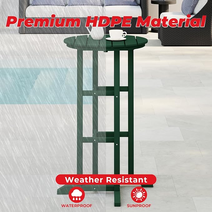 Costaelm Outdoor Bar Table, 42" Counter Height Round Patio Cocktail Bar Table, Patio Bar Table Bistro Dining Table Pub Table for Front Porch Deck, Backyard, Garden, Dark Green