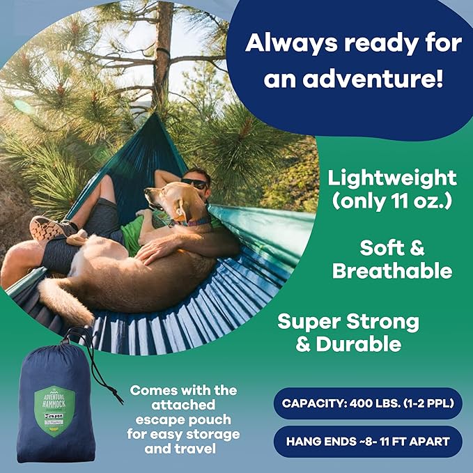 Adventure Camping Hammock & Hammock Straps by Yellow Leaf Hammocks - Fits 1-2 PPL, 400lb max, Weathersafe, Super Strong, Easy to Hang, Ultrasoft, Easy to Pack - Color: Blue & Green