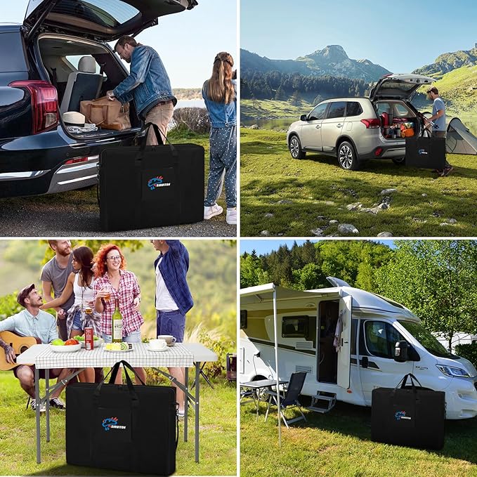 SIRUITON Folding Table Storage Bag Fits 4FT Folding Tables, Portable 600D WaterProof Carry Bag for Folding Picnic/Camp Tables with Reinforcing Plate & Shoulder Strap, 24" D x 26" W x4.5 H