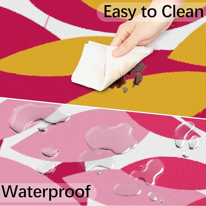 Round Tablecloth with Umbrella Hole and Zipper Elastic Fitted Table Cloth 45"-56" Oil-Proof Waterproof Patio Table Cover for Outdoor Picnic Party, Spring Summer Geometric Elegant Pink Yellow