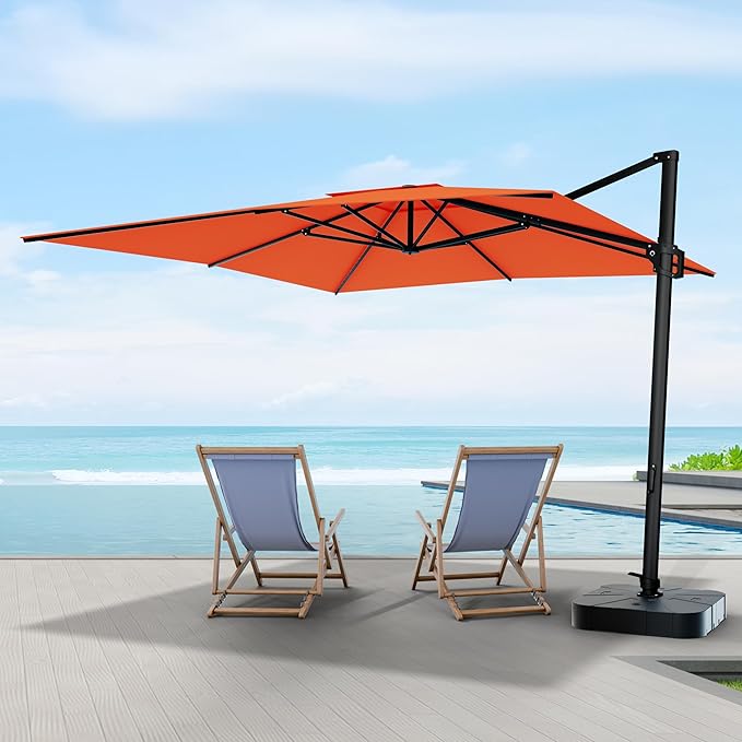 Midtown Umbrellas 9 x 9 Ft Outdoor Cantilever Patio Umbrella w/Terylast Sunflower Yellow Fabric - 360° Offset Patio Umbrella, Deck Patio Umbrella, Backyard Umbrella & Garden Umbrella - Black Frame