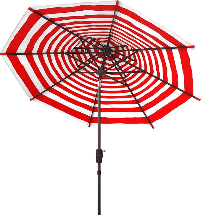 SAFAVIEH Outdoor Collection Athens Baby Blue/White 9 Ft Double Top Crank UV Protected Umbrella