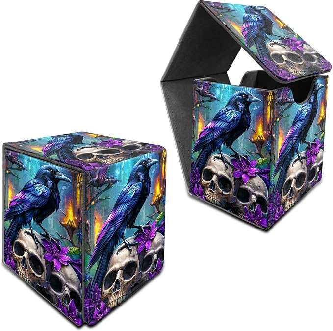 Deck Box for MTG, Cards Storage Box Fits 120+ Sleeved, Leather Medium Size Strong Magnetic Closing Card Case for Board Games Magic TCG CCG Baseball Collection, Purple Flower Eagle