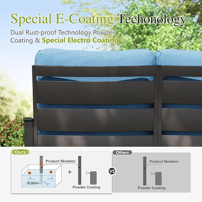 Sophia & William Patio Furniture Sets for 9 with 45" Gas Fire Pit Table Outdoor Conversation Sets 8 Pcs, 2xSofa Chairs, 2xSwivel Cushion Chairs, 1x3-Seat Sofa, 2xOttomans for Porch Poolside Navy
