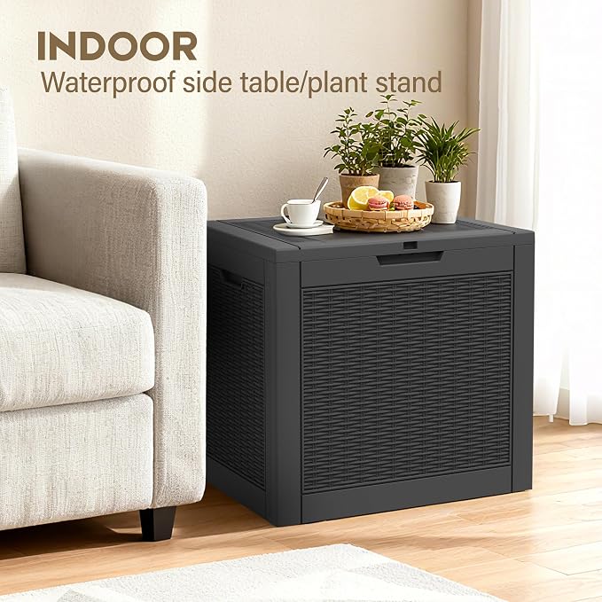Outdoor Storage Box, 30 Gallon Deck Box with Lockable Lid, Waterproof Resin Storage Bin for Patio Furniture, Garden Tools, Cushions, Black