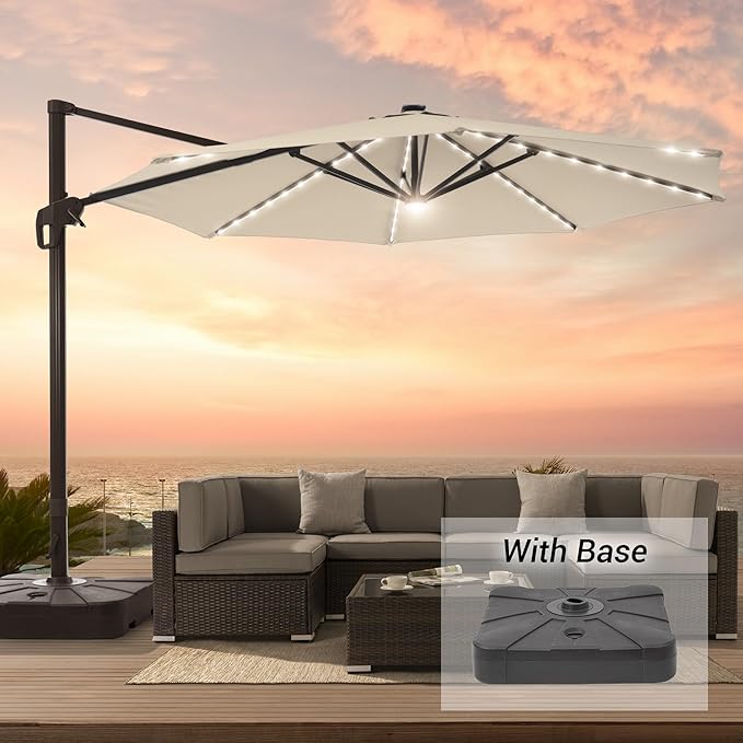 FLAME&SHADE 11 ft Cantilever Offset Patio Umbrella, Large Heavy Duty Outdoor Patio Umbrella Aluminum 360° Rotation Round Outdoor Umbrella for Deck,Pool,Backyard