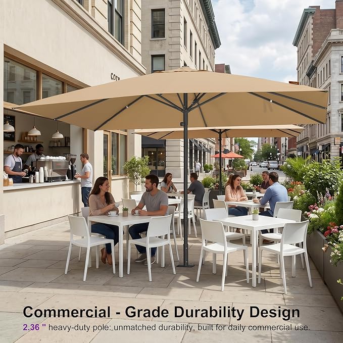 PURPLE LEAF 10' x 13' Rectangular Semi-Auto Outdoor Patio Umbrella Aluminium Market Umbrella Table Sun Umbrella with 2.36" Rod and 8 Sturdy Ribs for Deck Lawn Pool Garden, Beige