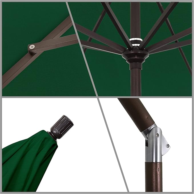 California Umbrella 11Ft Premium Sunbrella Patio Umbrella, Hand-Crank, Tilt-Collar, Bronze Frame, Forest Green Fabric