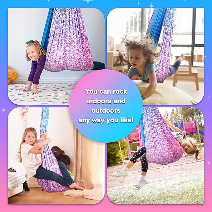 Sensory Swing for Kids Indoor - Outdoor Double-Layer Hammock Swing Special Needs Sensory Joy Therapy Cuddle Chair with 360° Swivel Hanger Kit Adjustable Swing for Aspergers Autism ADHD Adults