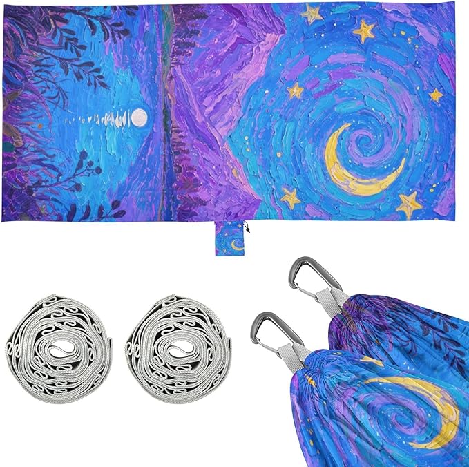 Blue-Purple Starry Sky Outdoor Hammocks with Tree Straps Swing Hammock for Outside Patio Backyard Poolside