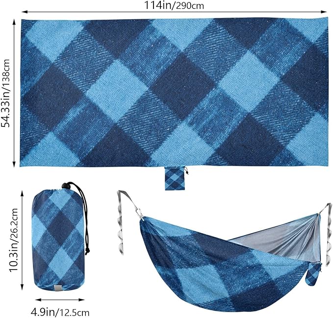 Blue Grid 330lb Capacity Outdoor Hammocks Fabric Hammock for Outside Patio Garden hamaca para Patio Exterior