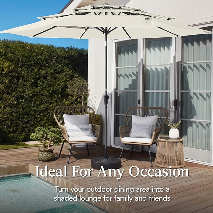 Best Choice Products 10ft 3-Tier Market Patio Umbrella, Outdoor Sun Shade with Tilt, Crank Lift, 8 Ribs for Backyard, Deck, Poolside