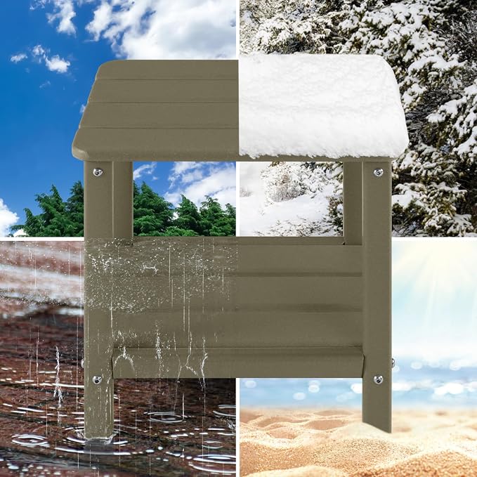 Adirondack Outdoor Side Table, 2-Tier Small Patio End Table, Weather Resistant HDPE Outdoor End Tables for Garden, Lawn, Pool, Beach, Porch, Deck, Backyard - Square, Light Brown