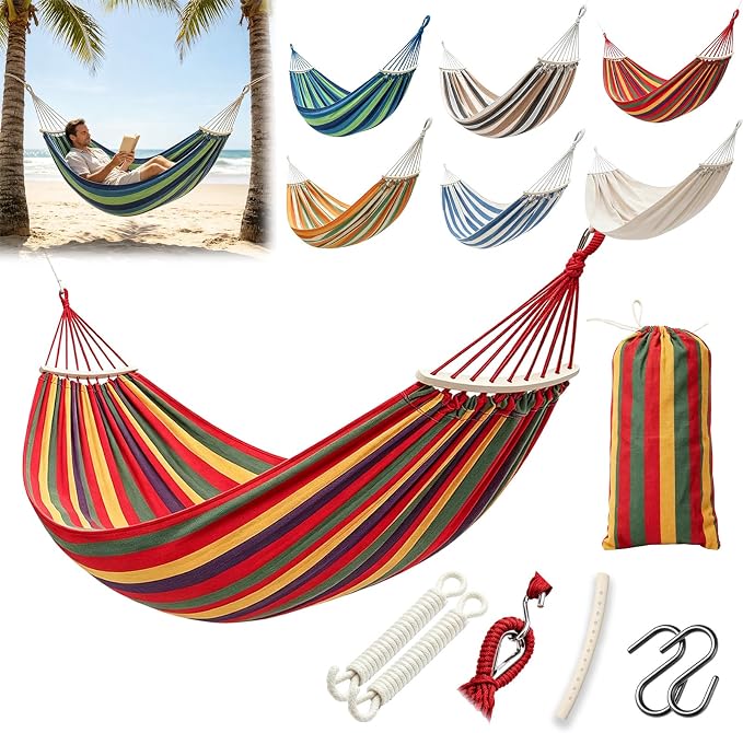 Hammock Replacement for Stand (Red, 1 Person, Anti-ROLL Design) | Hammock Without Stand, Rope Hammocks for Outdoor Travel Portable Lightweight Hammocks with Tree Straps and Storage Bag