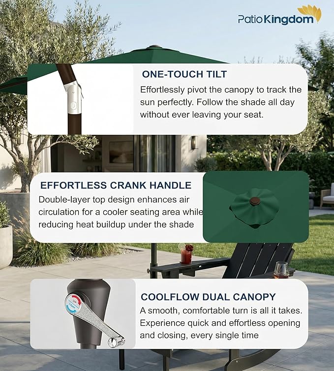 PatioKingdom 10FT Patio Umbrella with Push Button Tilt and Crank, Outdoor Market Umbrella with 8 Fiberglass Ribs, UV Protection Table Umbrella for Pool,Backyard,Garden,Deck