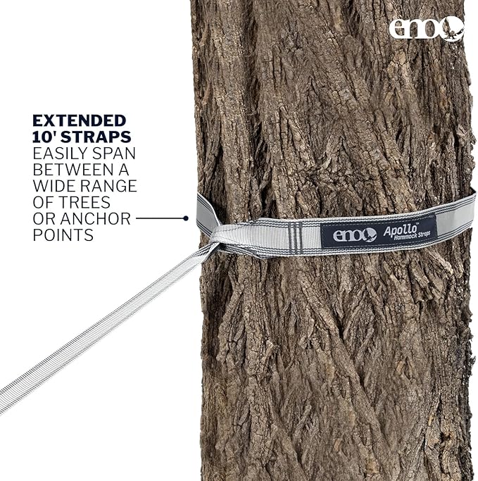 ENO Apollo Suspension System - Tree Strap for Hammock - Hammock Accessories for Backyard, Patio, or Balcony Furniture and Decor - Grey/Charcoal
