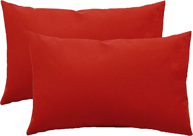 Lumbar Throw Pillows Set of 2, 20” x 12", All-Weather Spun Fabric, Water and Fade-Resistant, Outdoor Support Pillows for Patio Furniture, Heritage Red