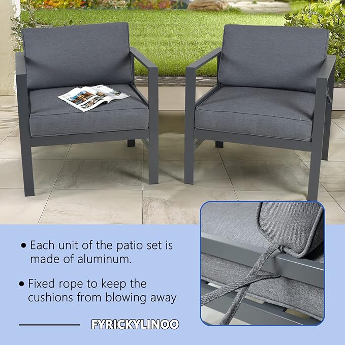 2 PCS Aluminum Modern Outdoor Patio Club Chair Set, Grey Cast Aluminum, All-Weather, Sectional Sofa, 27.6*25.2*25 inches, 400 lbs, Grey, Resistant, Sturdy, Waterproof