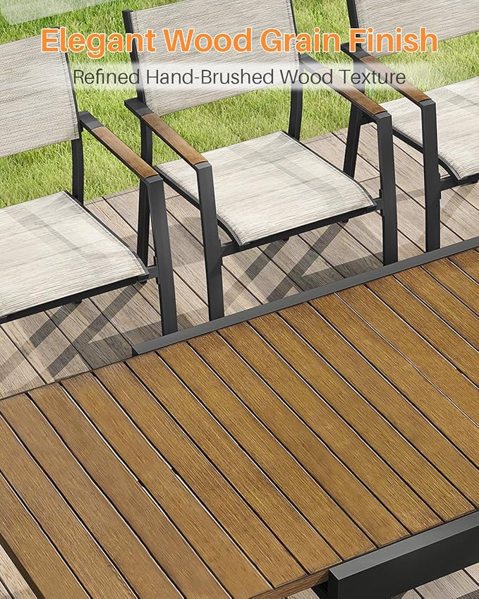 Expandable Patio Dining Table, Never-Rust Aluminum Extendable Outdoor Dining Table for 4-8 Person, 38"-77" Adjustable Indoor Outdoor Expandable Patio Table for Garden, Porch, Deck, Teak
