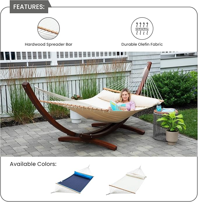 Ceara Patio Hammock Olefin Hammock Double Hammock for Two People Outdoor Patio Swing Chair Quilted Hammock Use Inside Outside Backyard Decor Porch Swing - Cream White