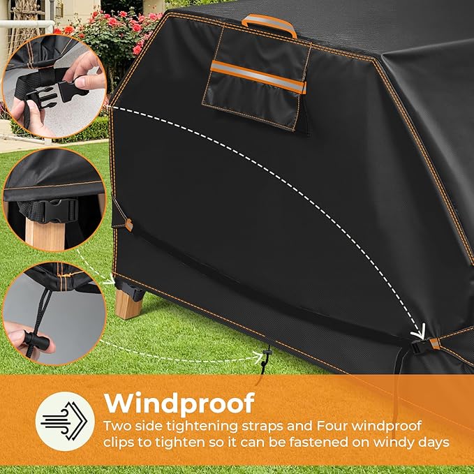 GARPROVM Patio Picnic Table Cover, Outdoor Picnic Table Bench Cover Fits for 96 Inch Large Picnic Table with Bench, 420D Heavy Duty Oxford Fabric Waterproof Windproof Anti-UV, Black