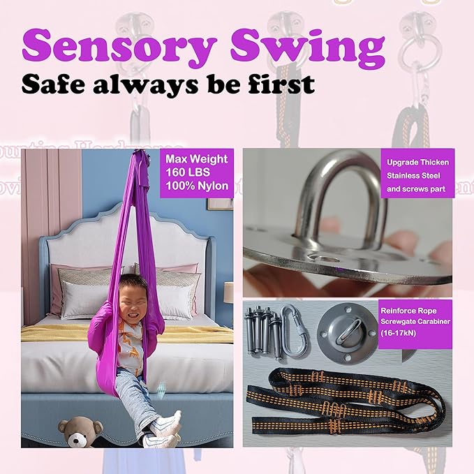 Adjustable Sensory Swing and Cuddle Swing for Indoor&Outdoor Kids Use Therapy Swing Hammock for Child with Hardware (Purple)…