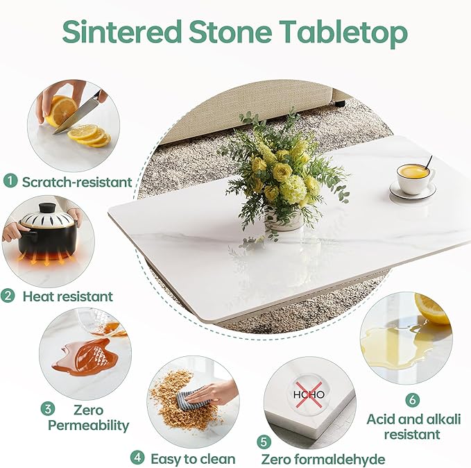 Rectangle Table Top,35.4” x 23.6 ” White Sintered Stone Tabletop, DIY Replacement & Cover Marble Desktop, Scratch & Wear Resistant, Easy to Clean, Suitable for Indoor & Outdoor