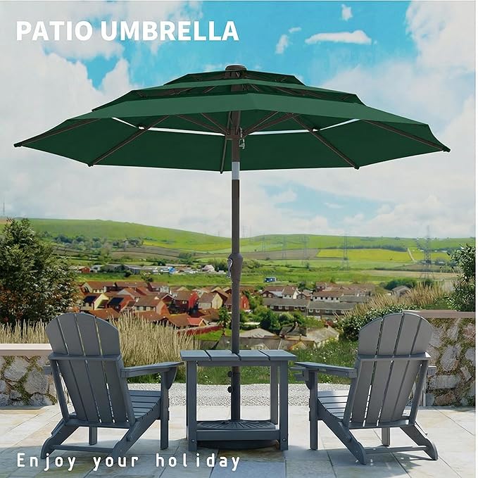 10FT Patio Umbrella 3 Tiers Outdoor Market Umbrella w/Push Button Tilt, Crank, UV and Waterproof Table Umbrella for Garden, Pool, Backyard, Deck, Lawn, Forest Green