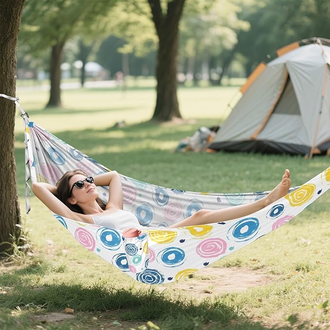 Camping Hammock Outdoor Hammocks for Outside Whirl Circle Colorful Beach Trees Portable Lightweight with Pockets Tree Straps Indoor