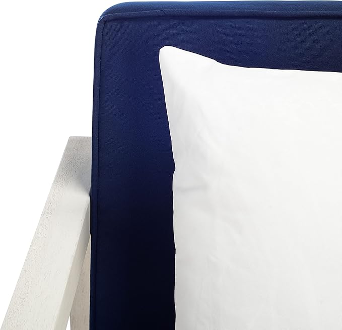 SAFAVIEH Outdoor Collection Montez White/ Navy Cushions/ White Pillows 4-Piece Conversation Patio Set