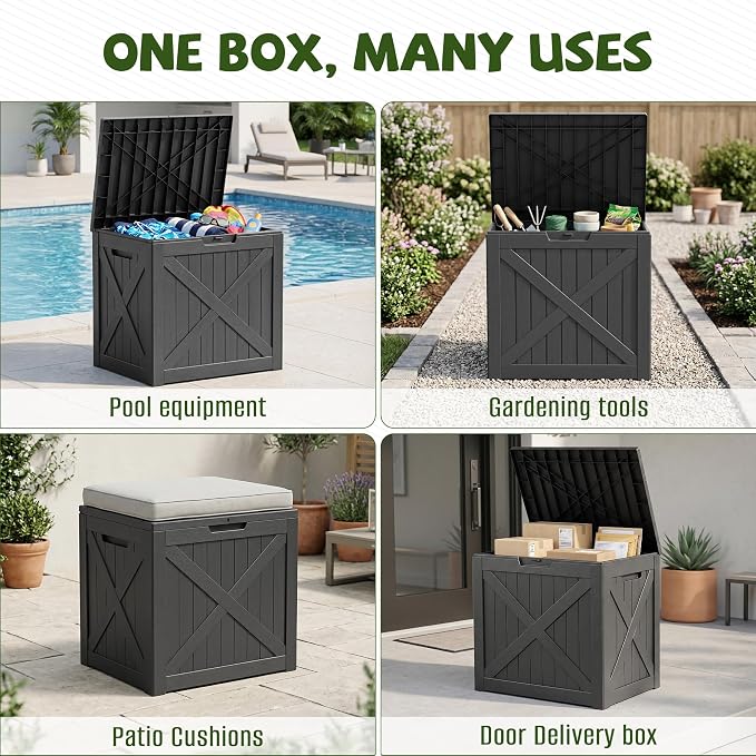 40 Gallon Waterproof Resin Deck Box, Outdoor Lockable Toy Storage Box Container for Patio Cushions Garden Tools, Delivery Box, Black