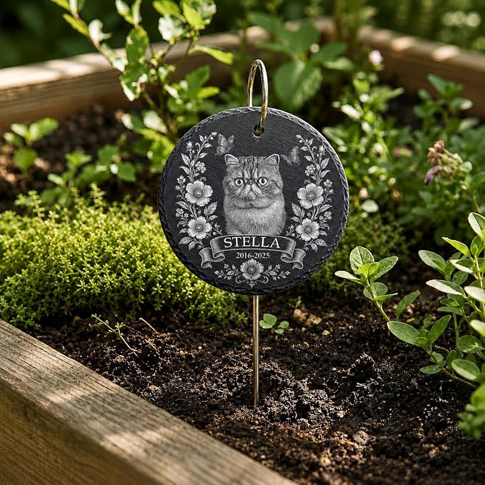 Personalized Pet Memorial Garden Stone for Dogs Cats - Dog Photo Memorial Natural Stone with Garden Stake, Condolences Sympathy Gift for Dog Lovers, Pet Loss Gifts, Waterproof for Indoor & Outdoor