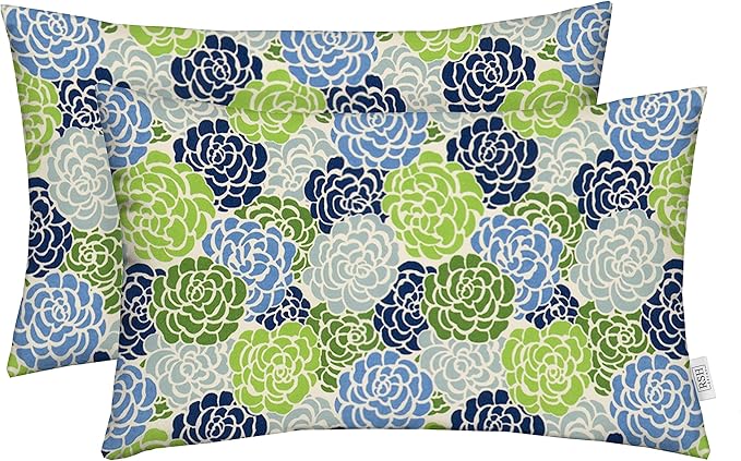 RSH Décor Jumbo Lumbar Pillow Covers – Set of 2 | 26" x 16" | for Outdoor Patio, Lounge, Adirondack, Deck | Water & Fade-Resistant | Livi Courtyard Floral