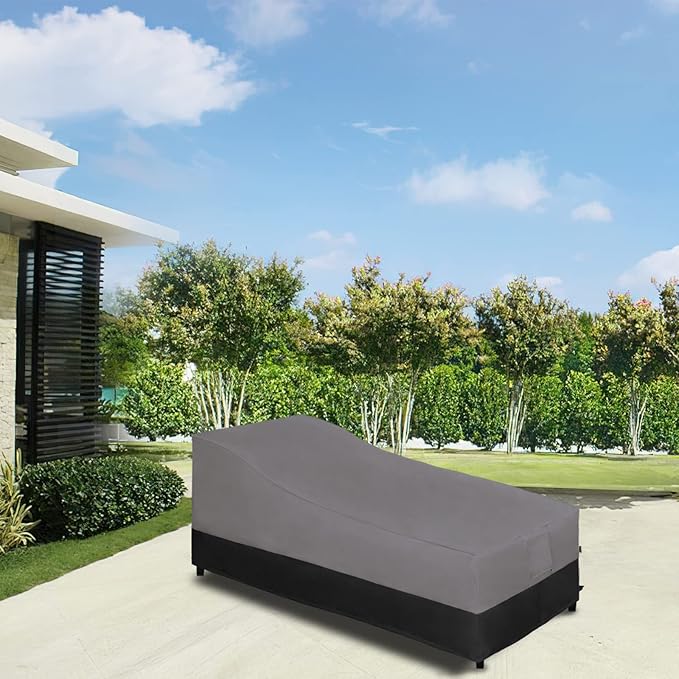 Easy-Going Waterproof Outdoor Chaise Lounge Cover, Heavy Duty Patio Chair, Windproof Furniture With Air Vent - 78Wx35.5Dx33H inch, Gray/Black