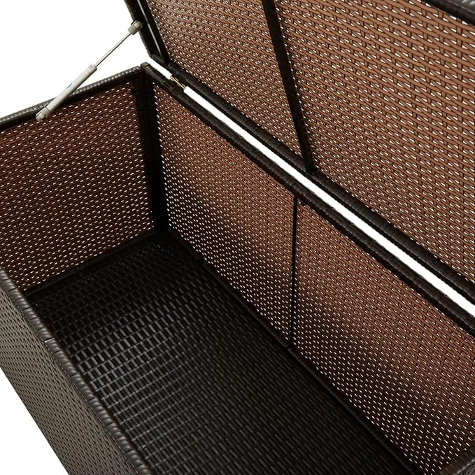 Patio Storage Box Outdoor Storage Deck Box for Patio, Garden Poly Rattan 39.3"x19.6"x19.6" Brown