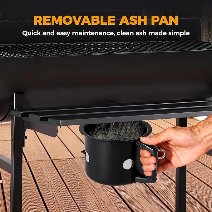 MASTER COOK Barrel Charcoal Grill with Foldable Front Shelf, 686 Sq.in. Cooking Area Outdoor bbq Grill,Thermometer and Adjustable Air Vents for Patio, Parties,Backyard, Tailgating, Black
