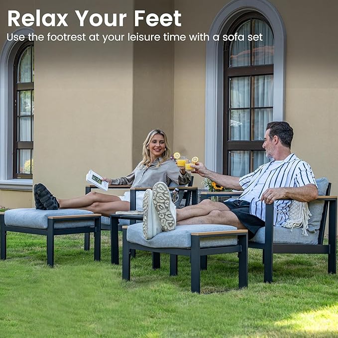 Sundale Outdoor Aluminum Patio Furniture Set, 7 Piece Outdoor Conversation Sets with Coffee Table, Ottoman and Washable Thick Cushions, All Weather Outdoor Sectional Set for Deck, Lawn, Yard (Grey)