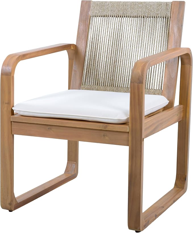 Christopher Knight Home Trazy Acacia Wood Outdoor Dining Set for 6, Patio Dining Table Set for 6, Outdoor Dining Table and Sled Base, Dining Chairs with Cushion + Rope Backrest, Teak + Brown + Beige
