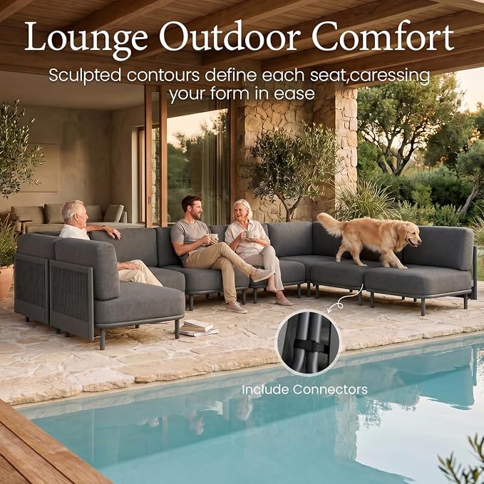 LayinSun 11 Pieces Patio Furniture Set with Coffee Table, Modern Outdoor Modular Sectional Conversation Set L-Shaped Sofa with 7-inch Cushion for Garden Backyard Deck