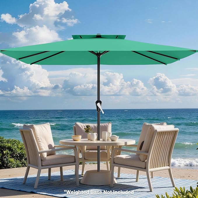 AreShark 8'x10' 2 Tiers Rectangular Patio Umbrella - Outdoor Umbrella Waterproof UV Protection, Market Table Umbrella w/Crank for Pool, Backyard, Deck(Turquoise)