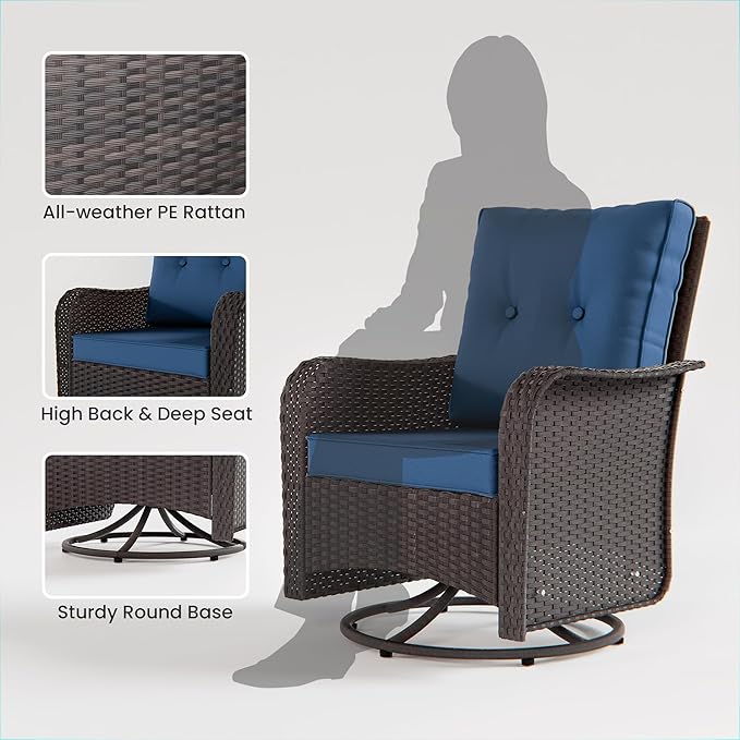 12 Pieces Outdoor Patio Furniture Set,Outdoor Sectional Furniture All Weather PE Rattan Wicker Patio Conversation Set with Coffee Table,Swivel Rocking Chairs Set,Navy Blue