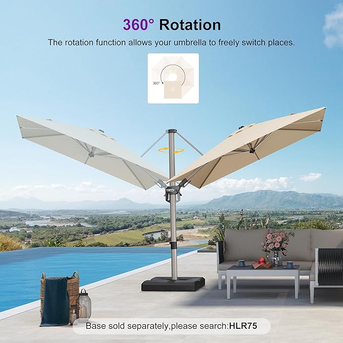 PURPLE LEAF 8' X 8' Left-right Tilting Patio Umbrella Outdoor Swivel Cantilever Umbrella Aluminum Offset Umbrella with Champagne Frame and 360-degree Rotation for Garden Deck Pool, Beige