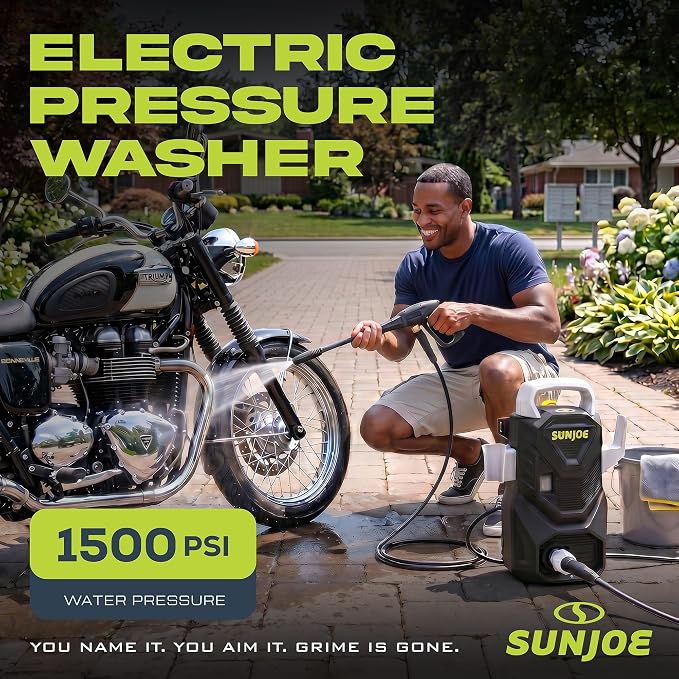 Sun Joe Electric Pressure Washer with Foam Cannon, Quick-Connect Nozzles,1500 PSI and 1.1 GPM, for Driveways, Decks, Siding, and Vehicles, SPX1500-Q